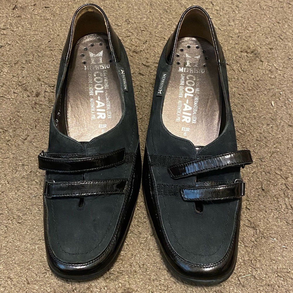 Womens Mephisto‎ Black Faux Suede Leather Slip On Wedge Loafers Size 8.5